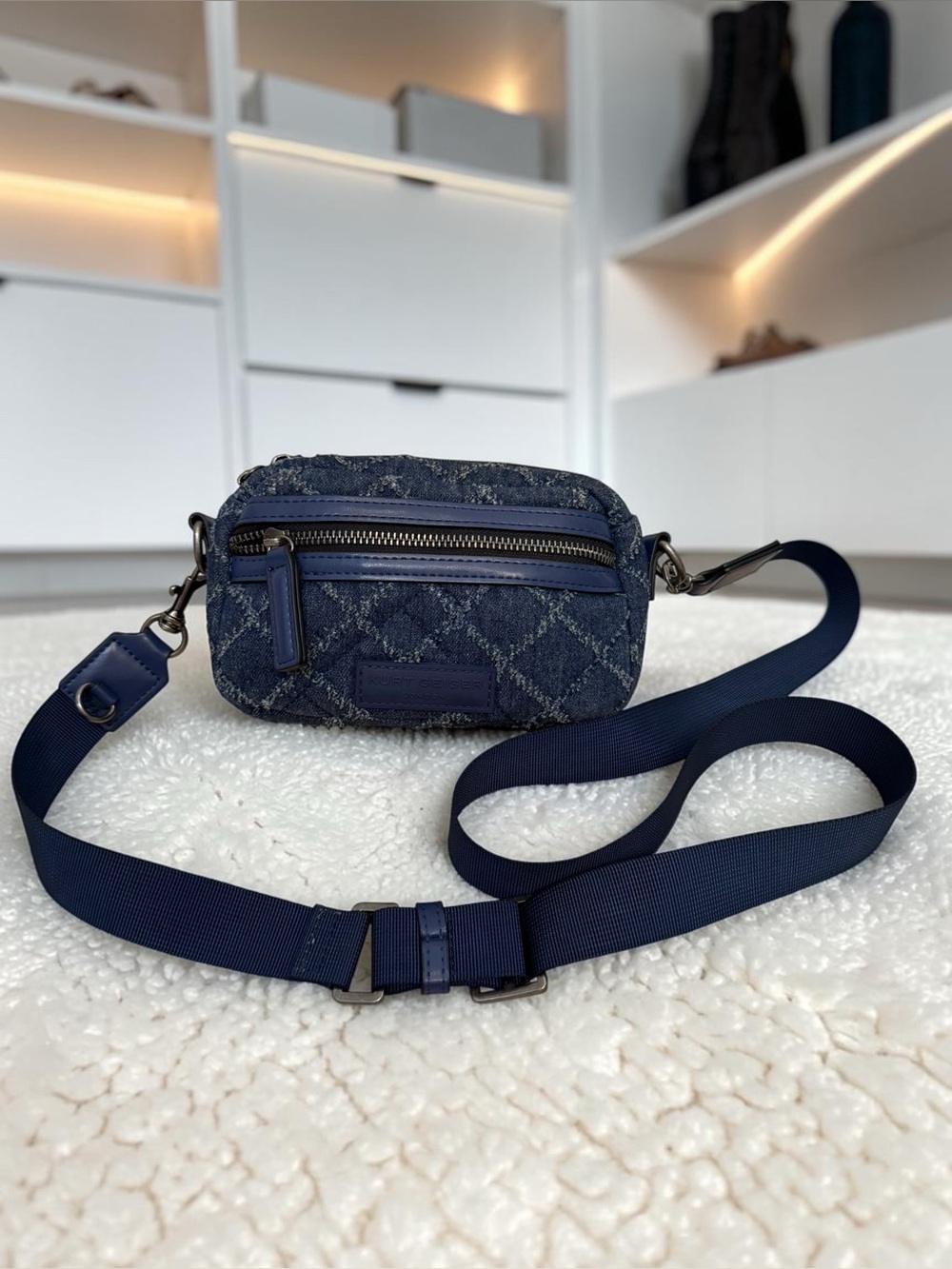 Navy Quilted Crossbody Camera Bag - Women's Casual Shoulder Bag